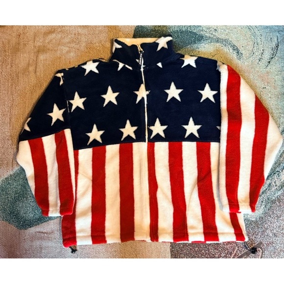 Black Mountain Jackets & Blazers - Black Mountain USA Flag Patriotic Fleece Jacket Large Full Zip Red White Blue